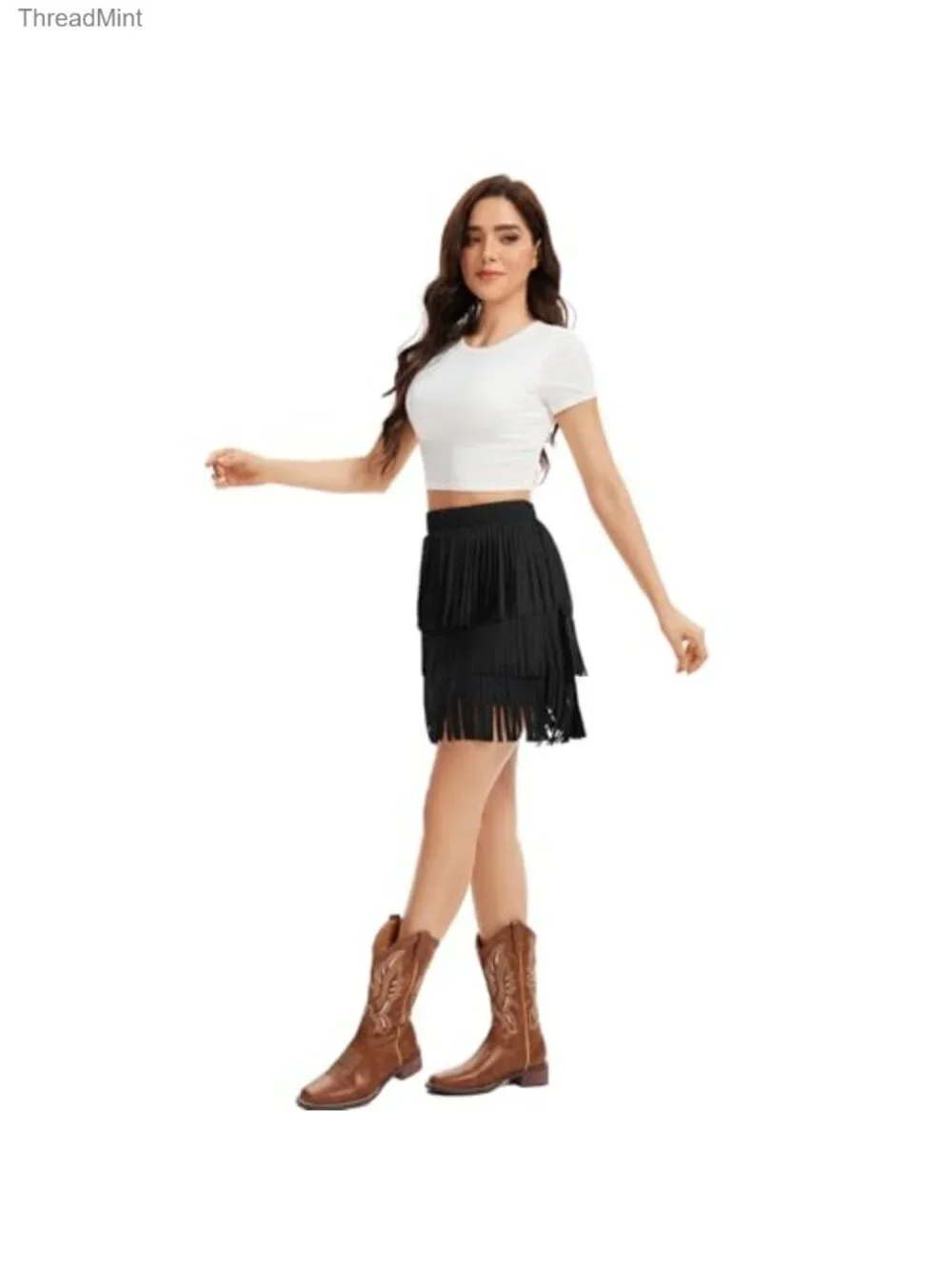 Cowgirl Fringe Suede Mini Skirt High Waisted